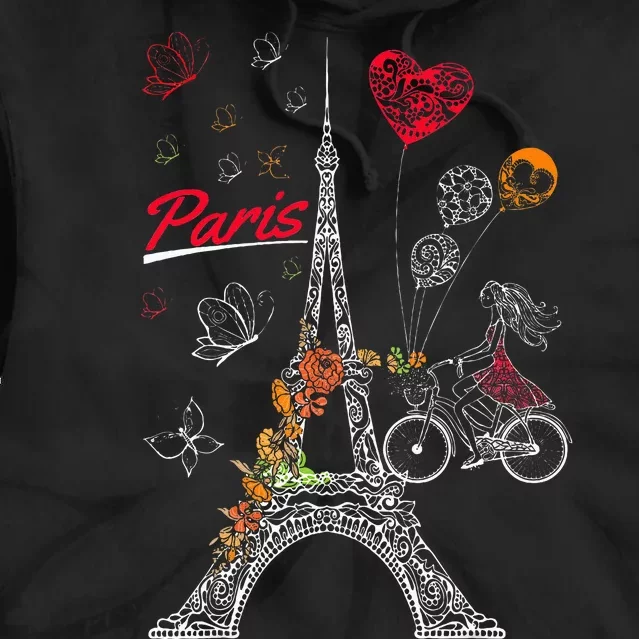 Love Paris Theme Travel France Flower Eiffel Tower Tie Dye Hoodie