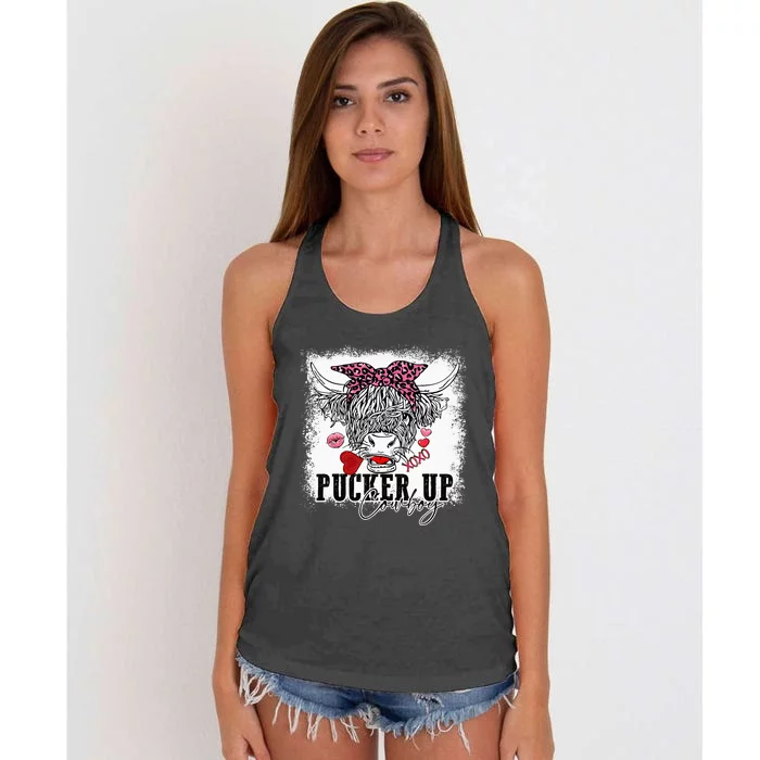 Leopard Pucker Up Cow Highland Cow animal Women's Knotted Racerback Tank