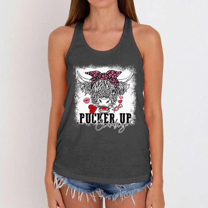 Leopard Pucker Up Cow Highland Cow animal Women's Knotted Racerback Tank