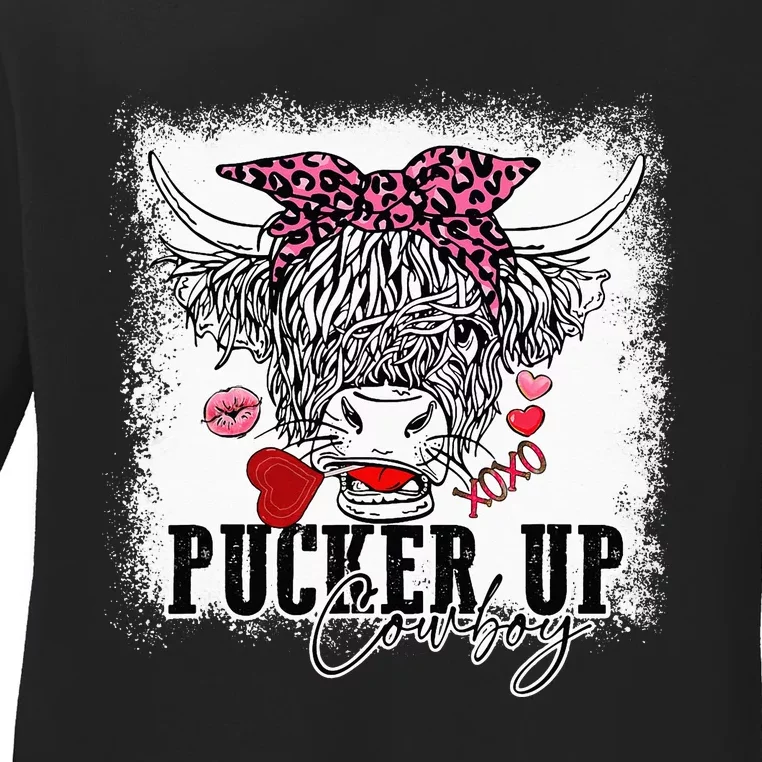 Leopard Pucker Up Cow Highland Cow animal Ladies Long Sleeve Shirt