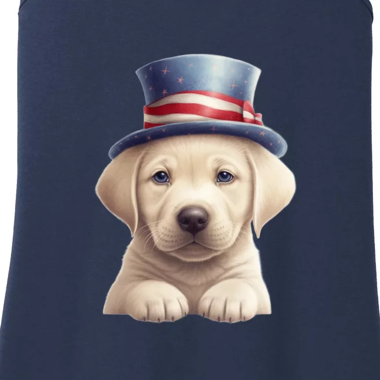 Labrador Puppy USA Flag American Dogs Patriotic 4th Of July Ladies Essential Tank