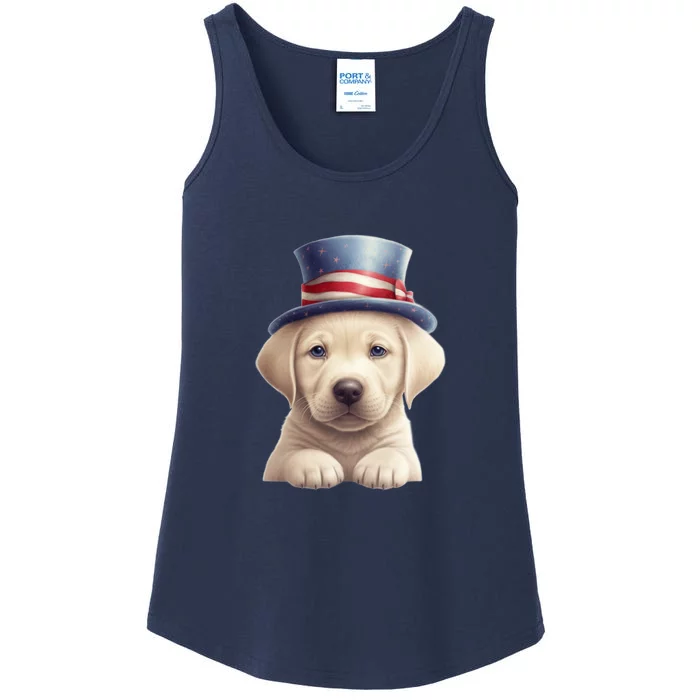 Labrador Puppy USA Flag American Dogs Patriotic 4th Of July Ladies Essential Tank