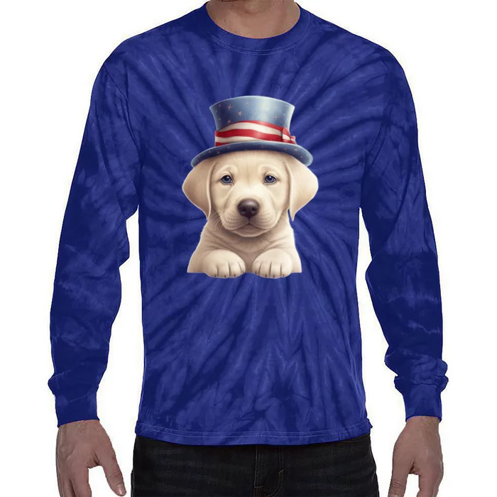 Labrador Puppy USA Flag American Dogs Patriotic 4th Of July Tie-Dye Long Sleeve Shirt