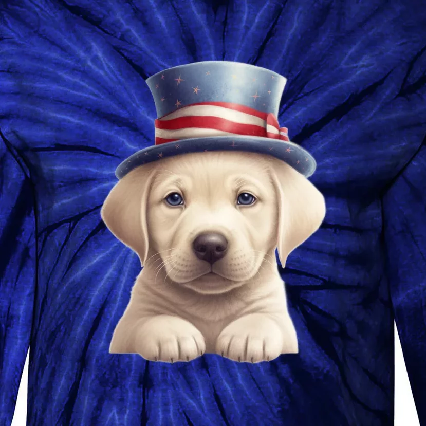 Labrador Puppy USA Flag American Dogs Patriotic 4th Of July Tie-Dye Long Sleeve Shirt