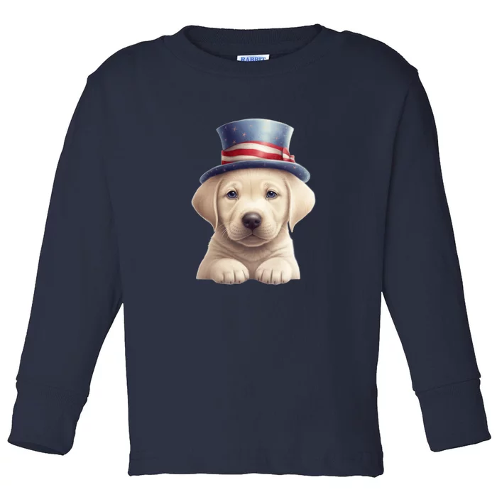 Labrador Puppy USA Flag American Dogs Patriotic 4th Of July Toddler Long Sleeve Shirt