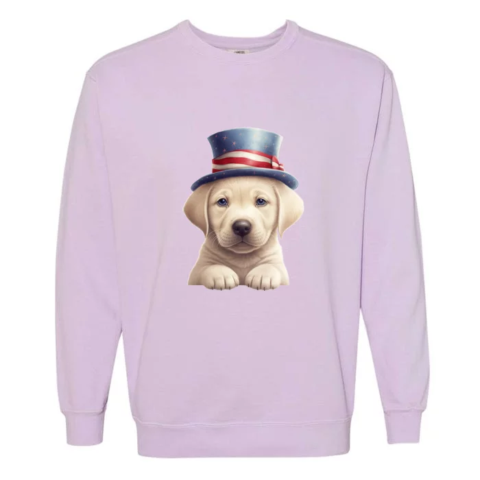 Labrador Puppy USA Flag American Dogs Patriotic 4th Of July Garment-Dyed Sweatshirt