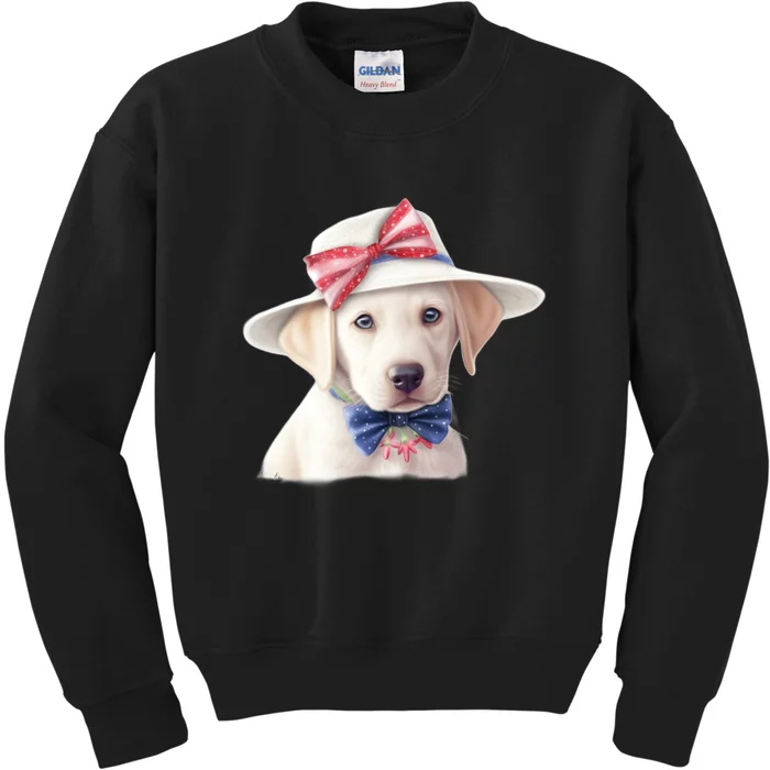 Labrador Puppy USA Flag American Dogs Patriotic 4th Of July Kids Sweatshirt