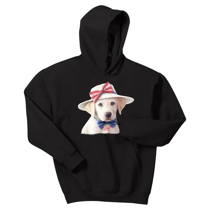 Labrador Puppy USA Flag American Dogs Patriotic 4th Of July Kids Hoodie