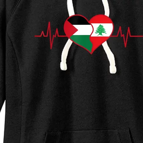 Lebanon Palestine Unity Heartbeat Lebanese Palestinian Flag Women's Fleece Hoodie