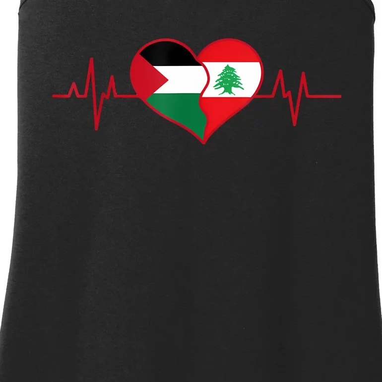 Lebanon Palestine Unity Heartbeat Lebanese Palestinian Flag Ladies Essential Tank