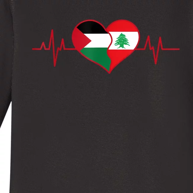 Lebanon Palestine Unity Heartbeat Lebanese Palestinian Flag Baby Long Sleeve Bodysuit