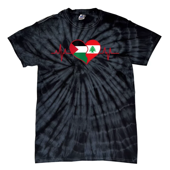 Lebanon Palestine Unity Heartbeat Lebanese Palestinian Flag Tie-Dye T-Shirt