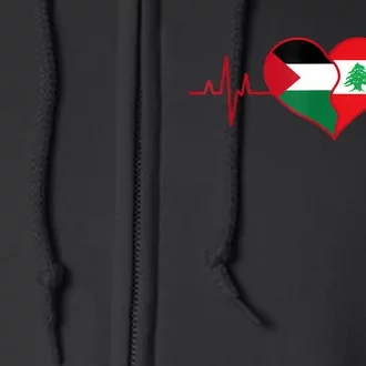 Lebanon Palestine Unity Heartbeat Lebanese Palestinian Flag Full Zip Hoodie