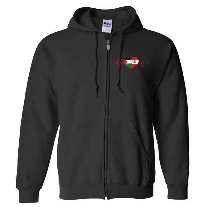 Lebanon Palestine Unity Heartbeat Lebanese Palestinian Flag Full Zip Hoodie