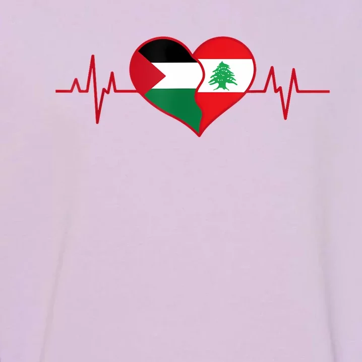 Lebanon Palestine Unity Heartbeat Lebanese Palestinian Flag Garment-Dyed Sweatshirt