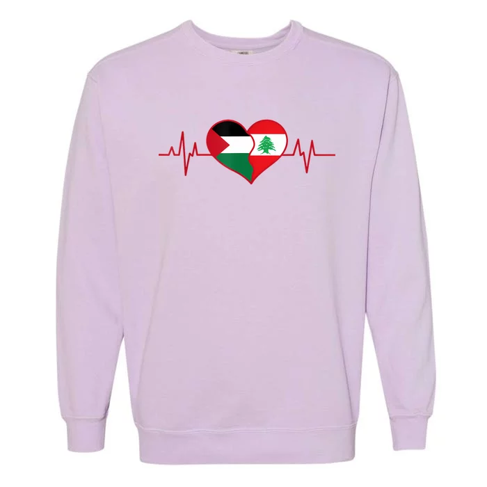 Lebanon Palestine Unity Heartbeat Lebanese Palestinian Flag Garment-Dyed Sweatshirt