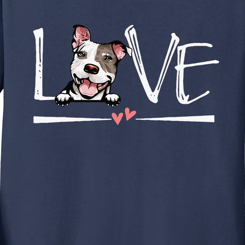 Love Pitbull Valentines Day Funny Pitbull Dog Owner Kids Long Sleeve Shirt