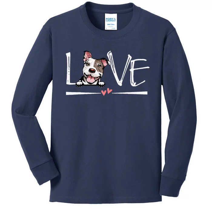 Love Pitbull Valentines Day Funny Pitbull Dog Owner Kids Long Sleeve Shirt