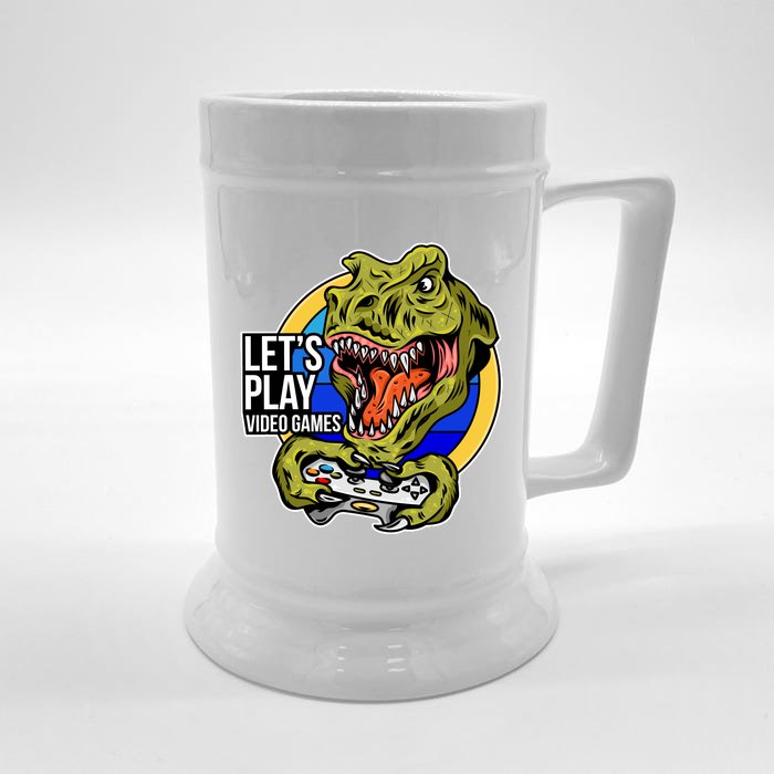 Lets Play Video Games T Rex Front & Back Beer Stein