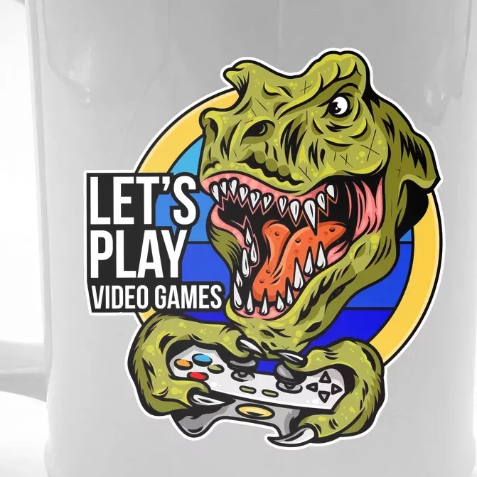 Lets Play Video Games T Rex Front & Back Beer Stein