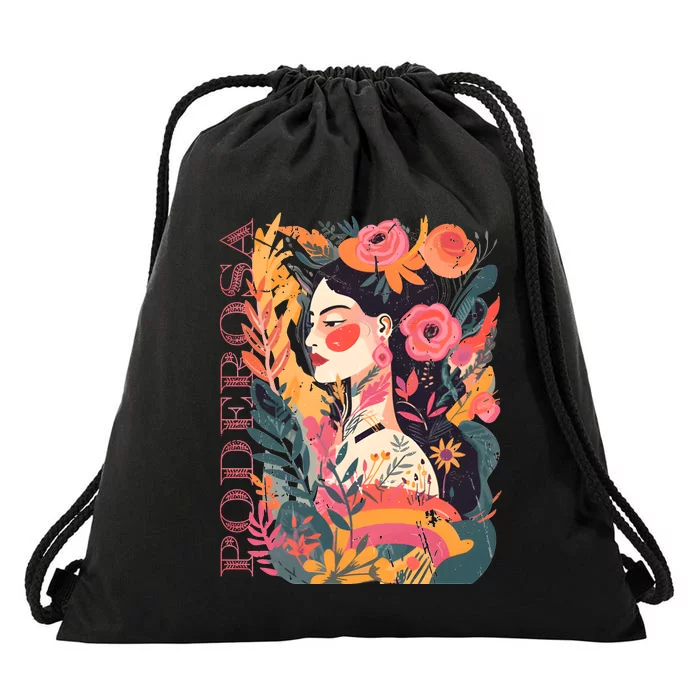 Latina Poderosa Vintage Retro Floral Drawstring Bag