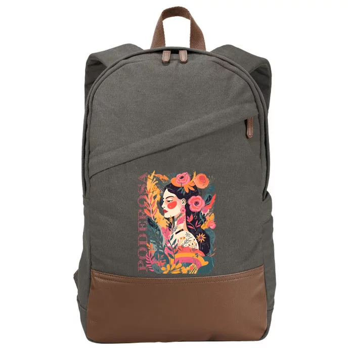 Latina Poderosa Vintage Retro Floral Cotton Canvas Backpack