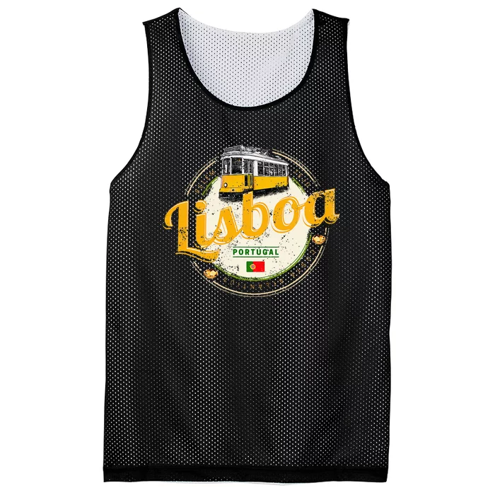 Lisbon Portugal With Retro Tram Vintage Souvenir Mesh Reversible Basketball Jersey Tank