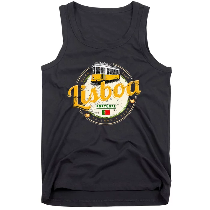 Lisbon Portugal With Retro Tram Vintage Souvenir Tank Top