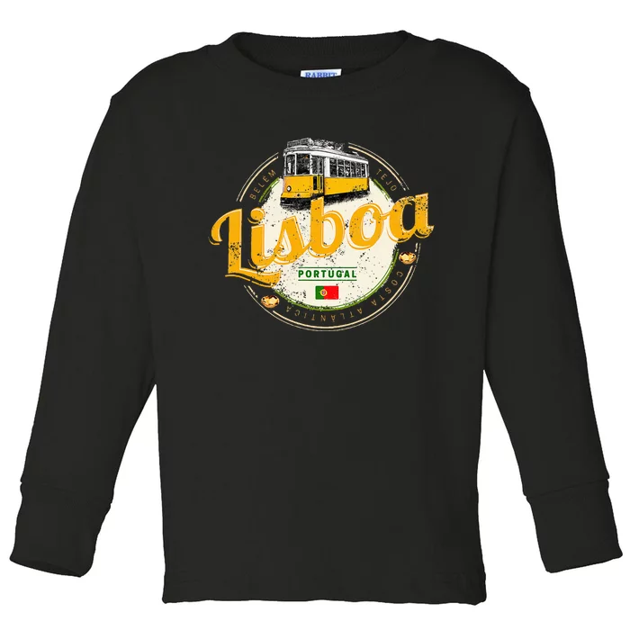 Lisbon Portugal With Retro Tram Vintage Souvenir Toddler Long Sleeve Shirt