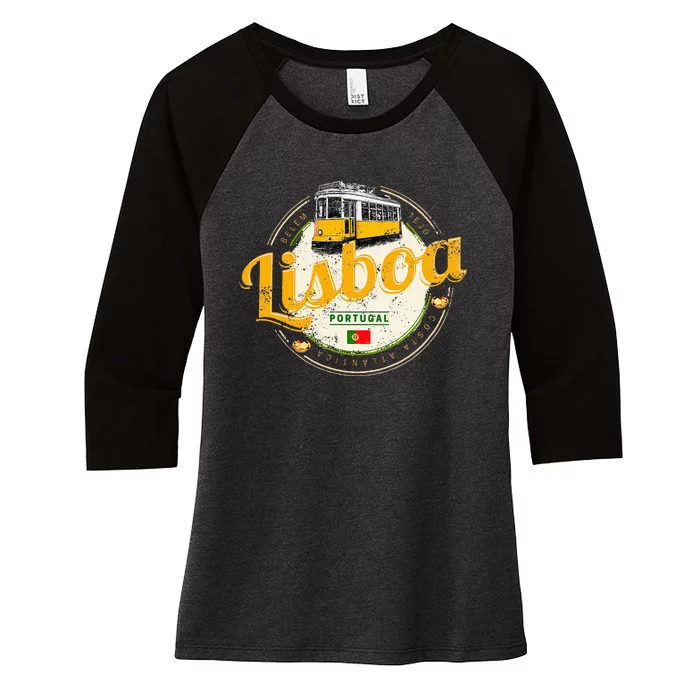 Lisbon Portugal With Retro Tram Vintage Souvenir Women's Tri-Blend 3/4-Sleeve Raglan Shirt