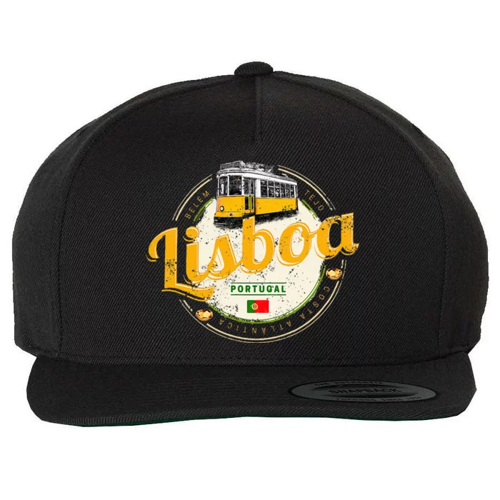 Lisbon Portugal With Retro Tram Vintage Souvenir Wool Snapback Cap