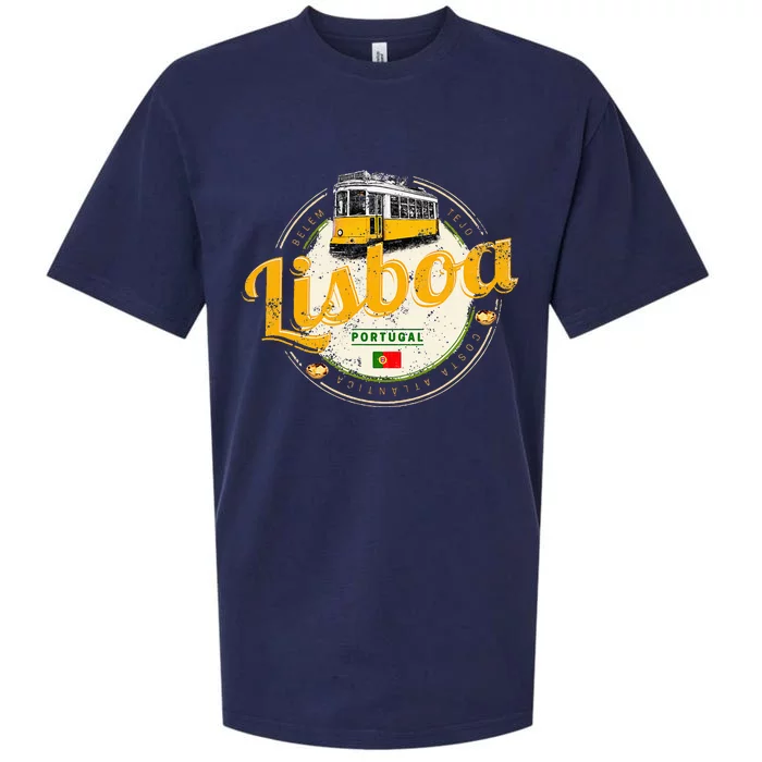 Lisbon Portugal With Retro Tram Vintage Souvenir Sueded Cloud Jersey T-Shirt