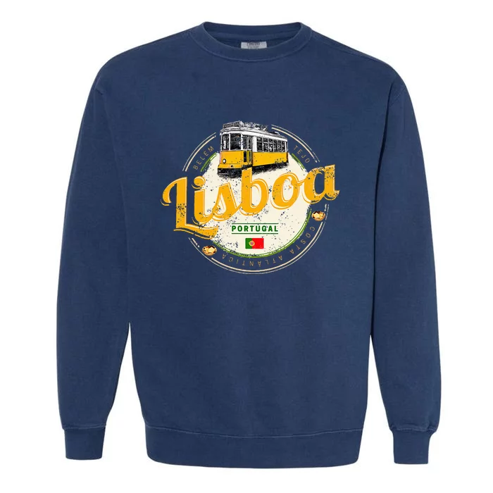 Lisbon Portugal With Retro Tram Vintage Souvenir Garment-Dyed Sweatshirt