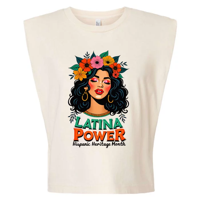 Latina Power Wo Hispanic Heritage Month 2024 Flowers Garment-Dyed Women's Muscle Tee