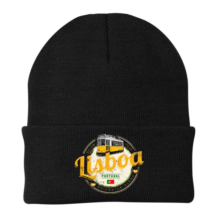 Lisbon Portugal With Retro Tram Vintage Souvenir Knit Cap Winter Beanie