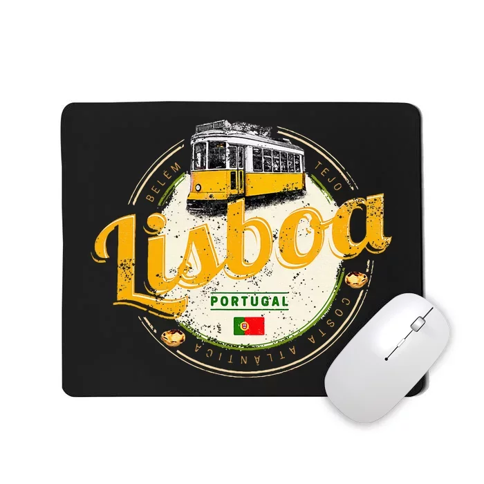 Lisbon Portugal With Retro Tram Vintage Souvenir Mousepad