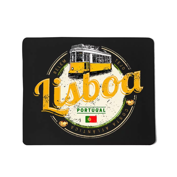 Lisbon Portugal With Retro Tram Vintage Souvenir Mousepad