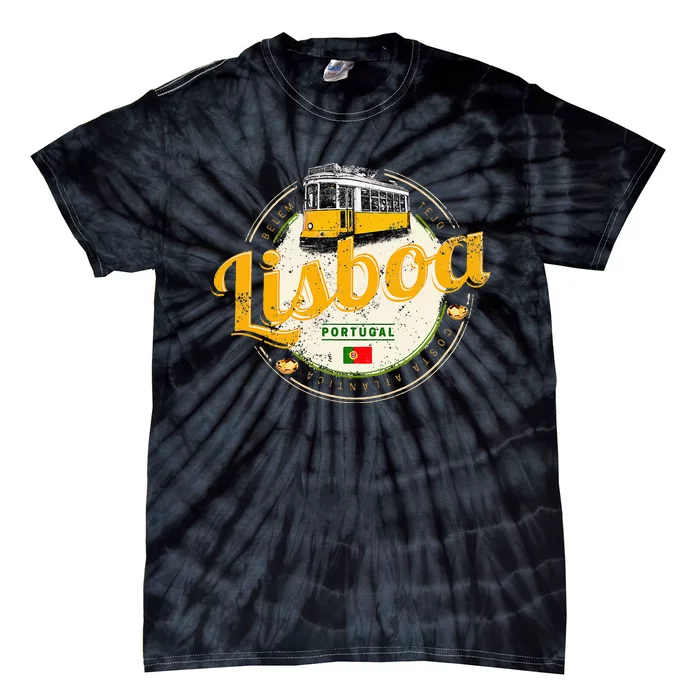 Lisbon Portugal With Retro Tram Vintage Souvenir Tie-Dye T-Shirt