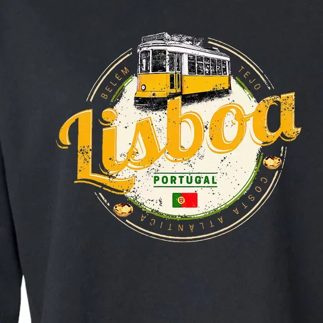 Lisbon Portugal With Retro Tram Vintage Souvenir Cropped Pullover Crew