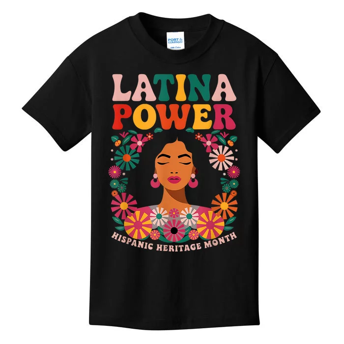 Latina Power Women Hispanic Heritage Month Flowers Kids T-Shirt