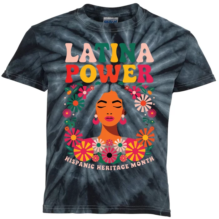 Latina Power Women Hispanic Heritage Month Flowers Kids Tie-Dye T-Shirt