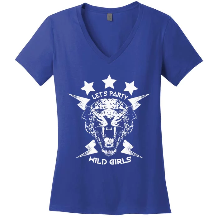 Lets Party Wild Girl Leopard Animal Women's V-Neck T-Shirt