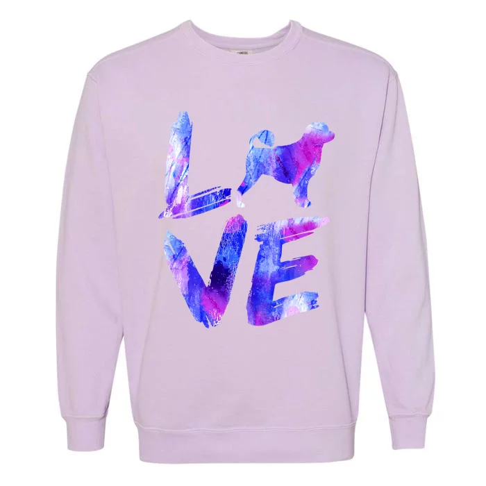 Love Portuguese Water Dog Watercolor Blue Dog Mom Dad Gift Garment-Dyed Sweatshirt