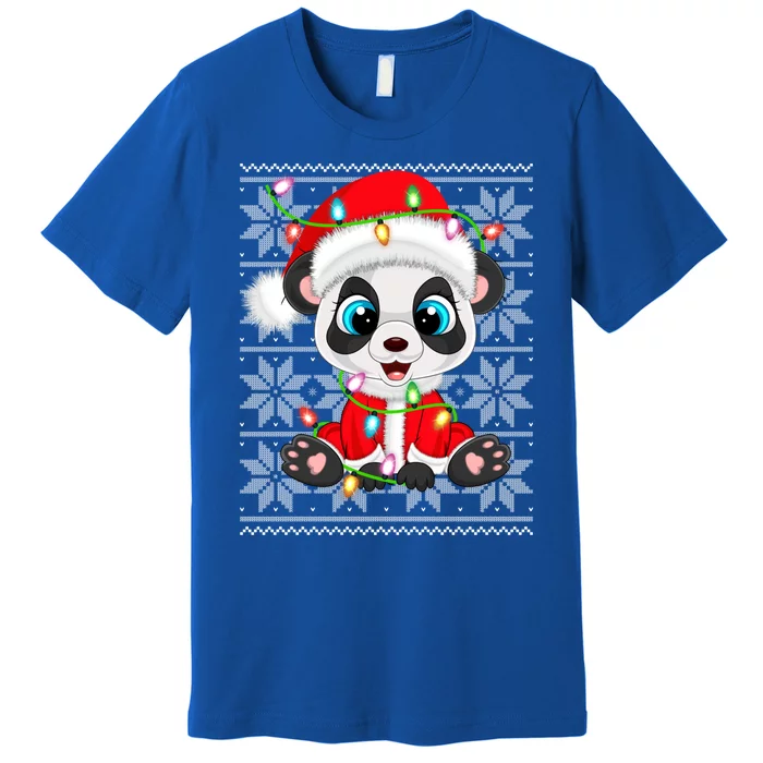 Lighting Panda Xmas Ugly Sweater Santa Panda Christmas Gift Premium T-Shirt