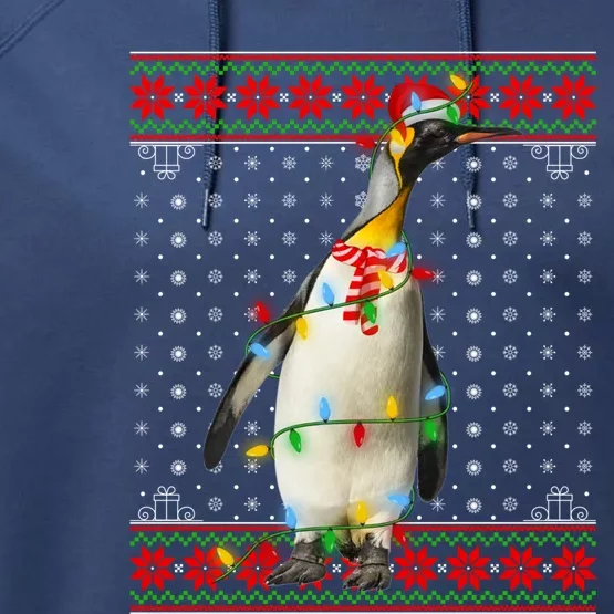 Lighting Penguin Xmas Ugly Sweater Santa Penguin Christmas Funny Gift Performance Fleece Hoodie