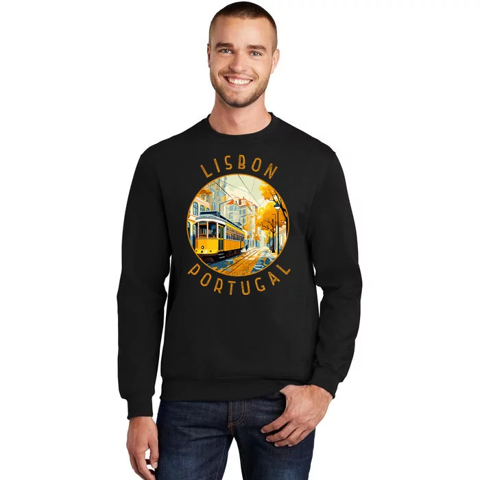 Lisbon Portugal Yellow Tram Retro Distressed Circle Sweatshirt