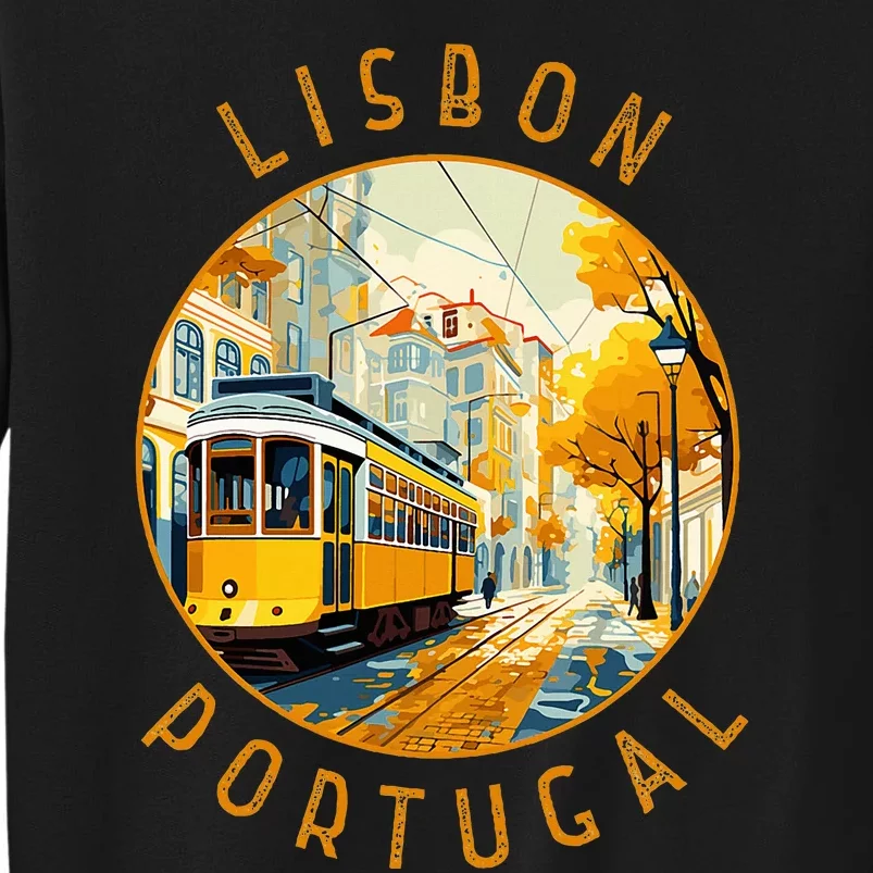 Lisbon Portugal Yellow Tram Retro Distressed Circle Sweatshirt