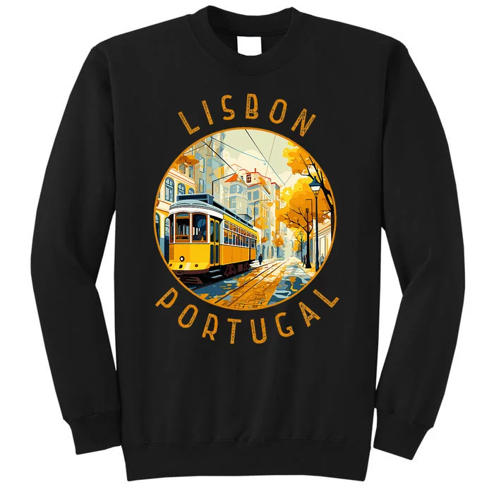 Lisbon Portugal Yellow Tram Retro Distressed Circle Sweatshirt