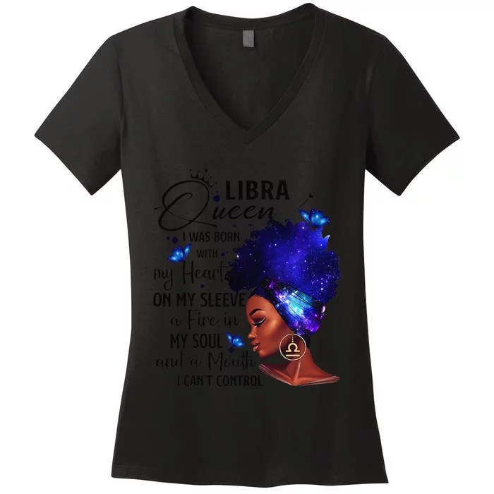 Libra Queen Afro Melanin Birthday Gift For Black Wo Women's V-Neck T-Shirt