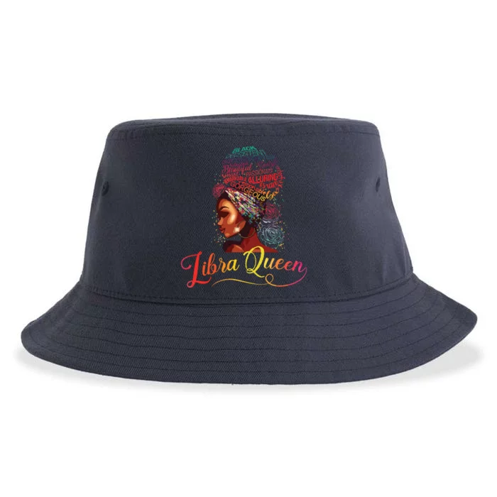 Libra Queen Afro Women September October Melanin Birthday Sustainable Bucket Hat